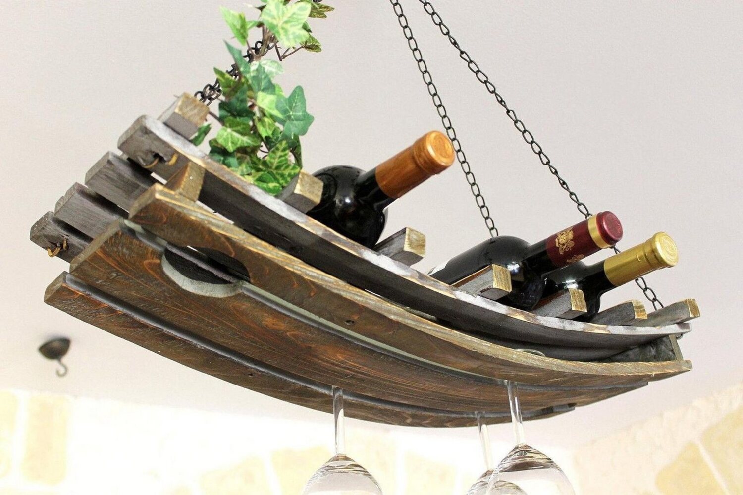 Weinregal 5089 Deckenregal aus Holz 65cm Hängeregal Flaschenhalter Flaschenregal Bild 1