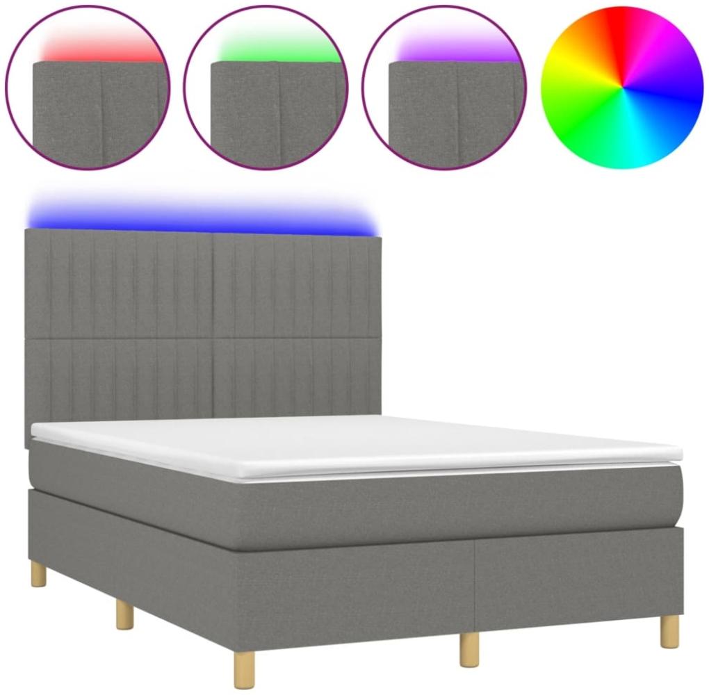 vidaXL Boxspringbett mit Matratze & LED Dunkelgrau 140x200 cm Stoff 3135598 Bild 1