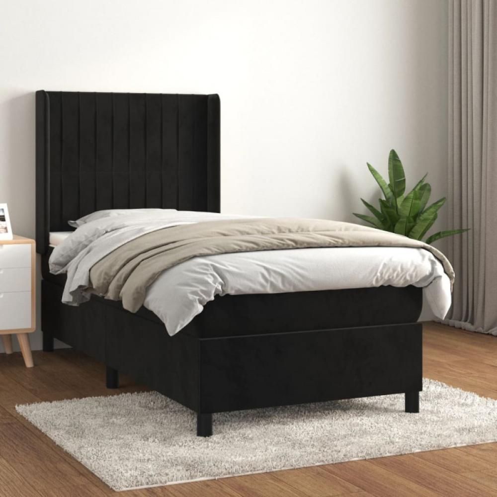 vidaXL Boxspringbett mit Matratze Schwarz 90x190 cm Samt Bild 1