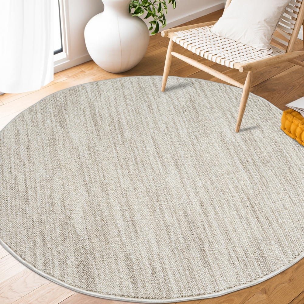 Teppich Rund - Flachflor 200x200cm - Meliert Taupe - Modern Boho Pastell Wohnteppich Wohnzimmer Schlafzimmer Deko Teppiche Bild 1