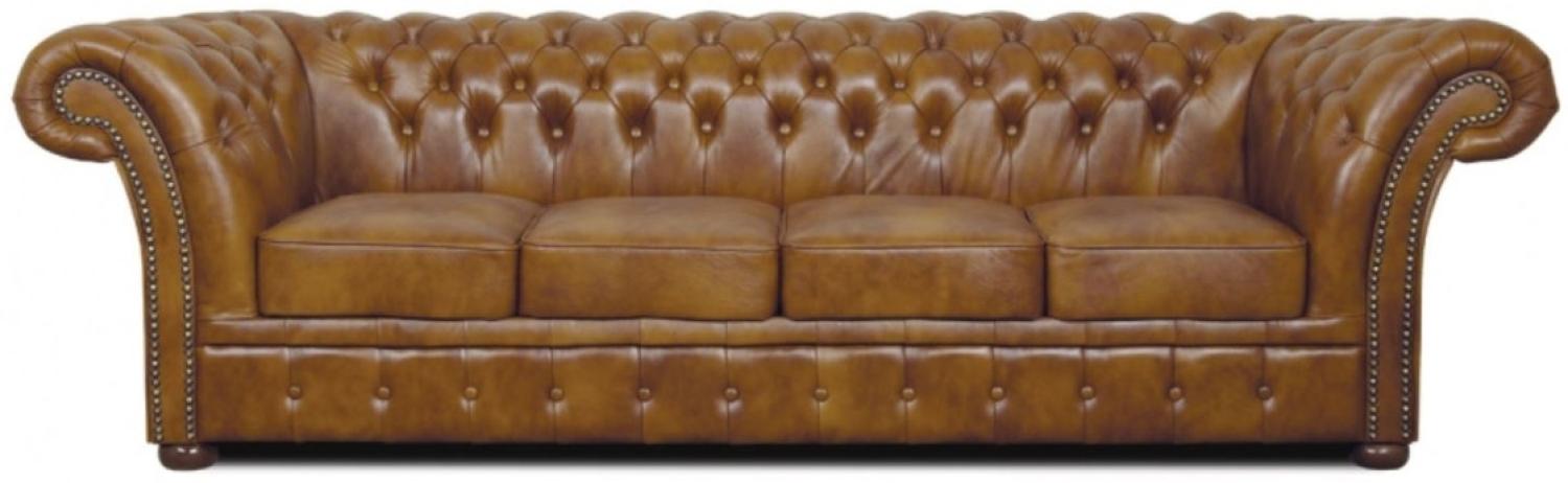 Casa Padrino Chesterfield Echtleder 4er Sofa braun 255 x 90 x H. 78 cm Bild 1