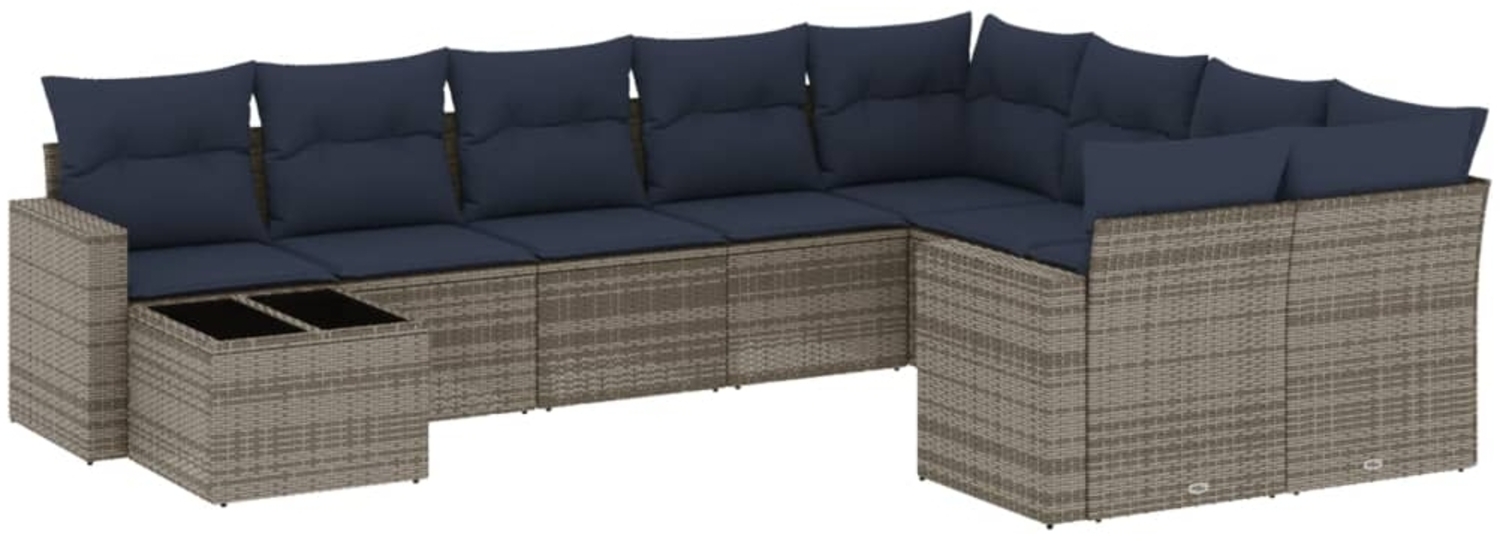vidaXL 10-tlg. Garten-Sofagarnitur mit Kissen Grau Poly Rattan 3219451 Bild 1
