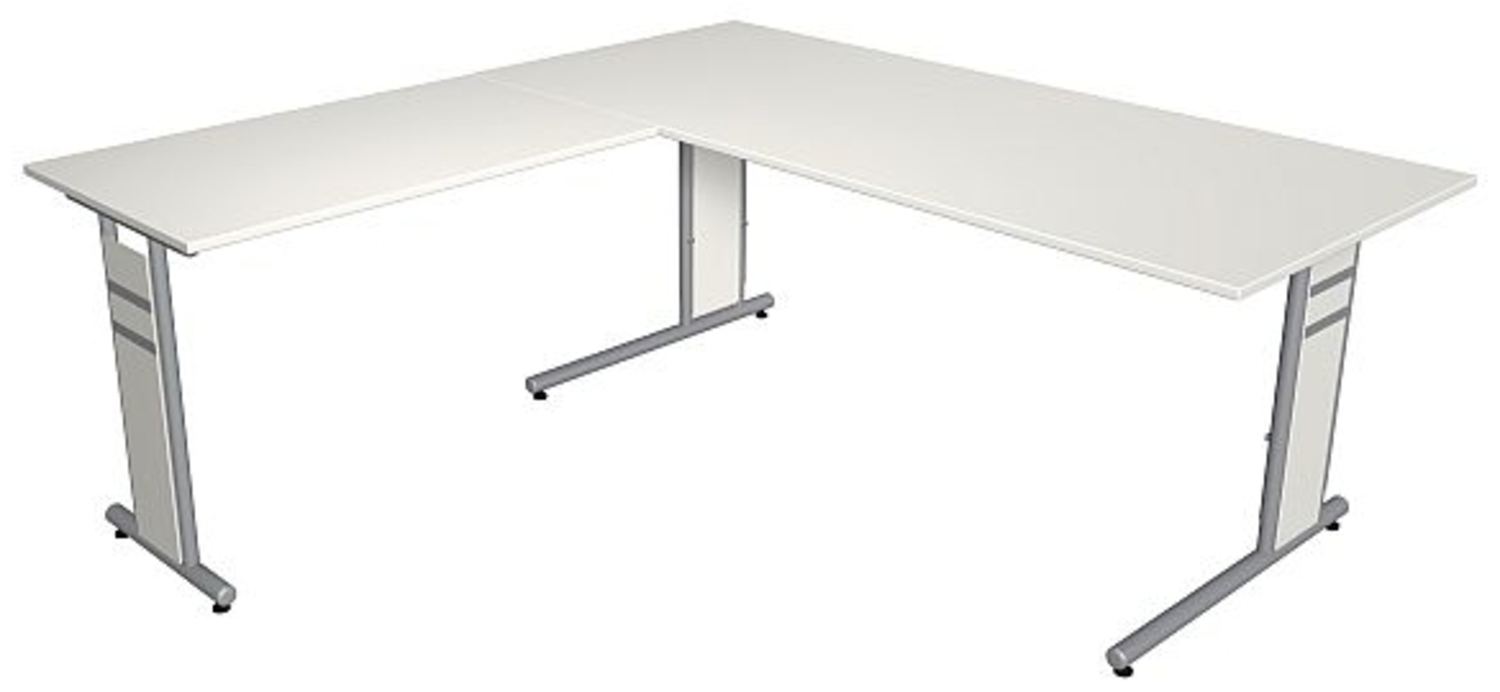 Kerkmann Schreibtisch 4096 Form 4 180x80 x68-82 cm mit Anbautisch 100x60 cm und C-Fuß-Gestell weiß Bild 1