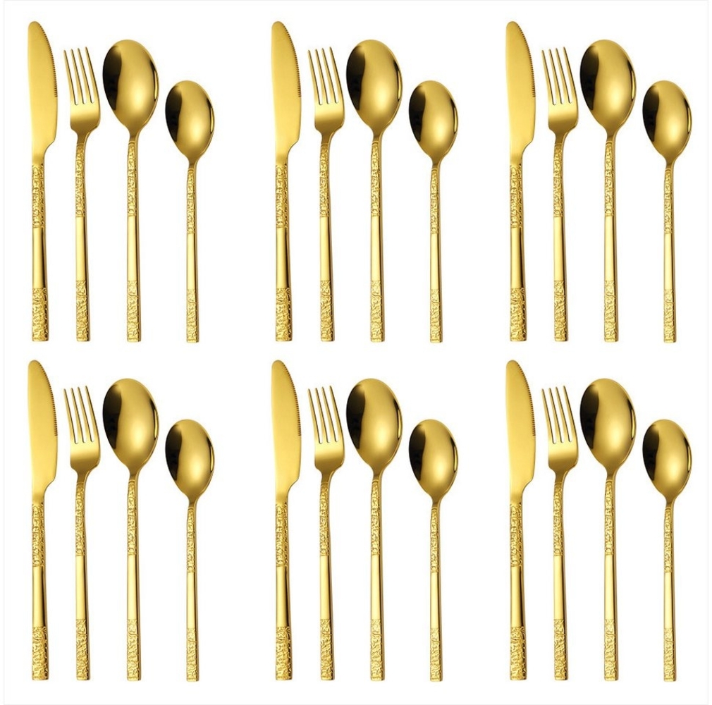 KingLux Besteck-Set 24tlg. Essbesteck Set Rechteckiger Griff mit Steinmaserung (24-tlg), 6 Personen, Edelstahl Bild 1