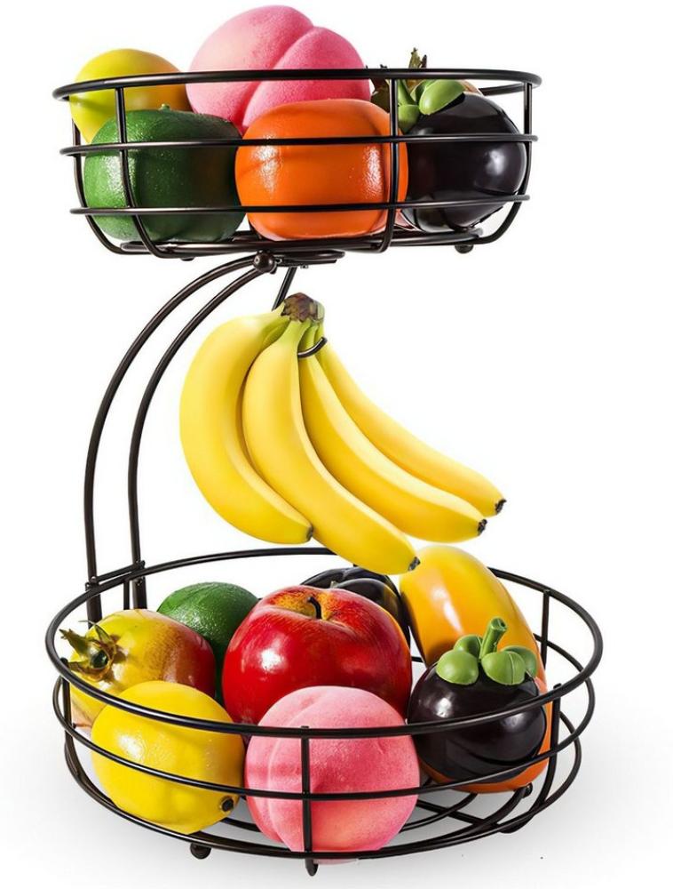 SURFOU Etagere Obstkorb Obstschale 2 Stöckig mit Bananenhalter, Stehende Tägliche Küche Moderne Praktische Obstschale Bild 1