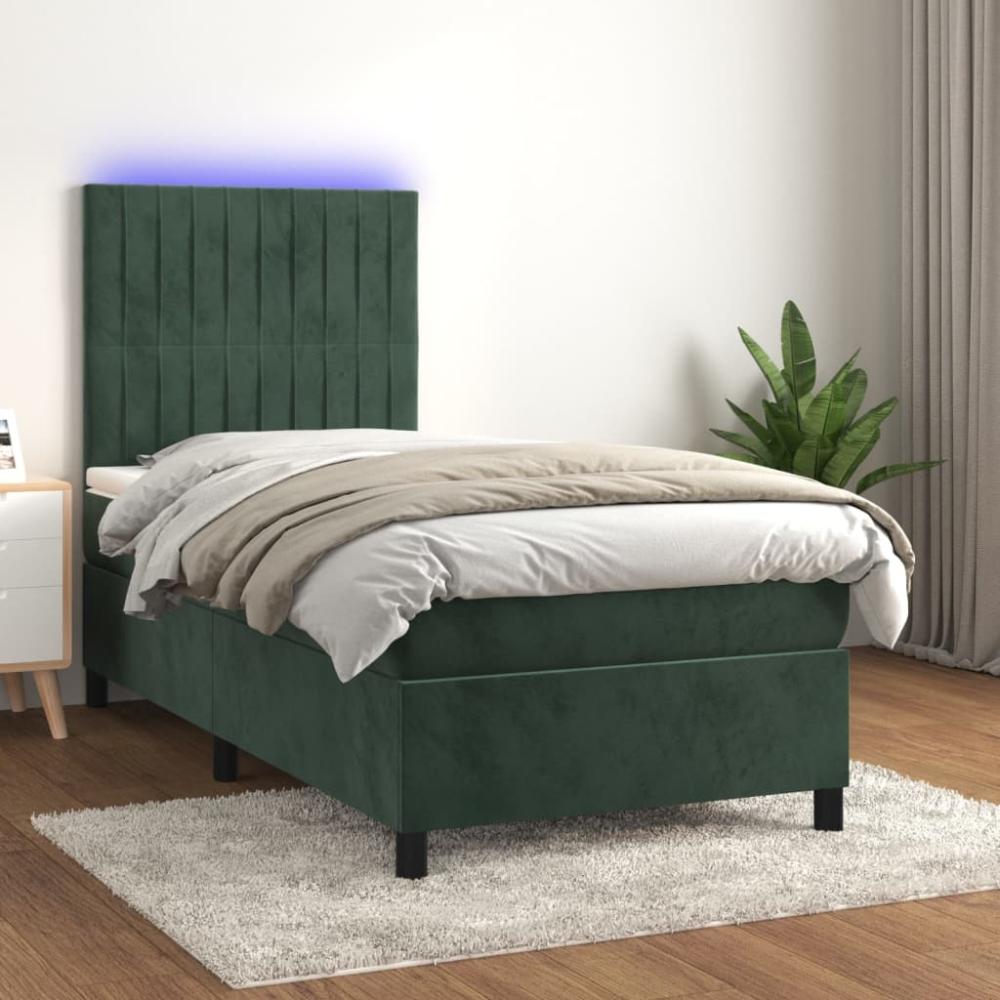 vidaXL Boxspringbett mit Matratze & LED Dunkelgrün 80x200 cm Samt 3136212 Bild 1