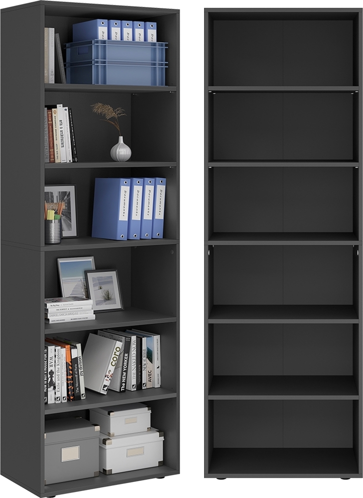 Bellamio 'Apol' Standregal, Regal mit 6 Ablagefächern, anthrazitschwarz, 176x60x33 cm, Bücherregal mit verstellbaren Böden Bild 1