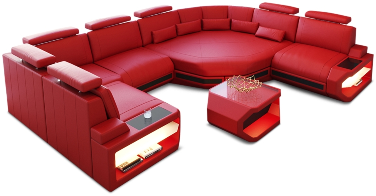 Sofa Dreams 'Mini Asti U' Wohnlandschaft, 93 x 280 x 352 cm, Rot / Schwarz, Ledermix, Rechts Bild 1