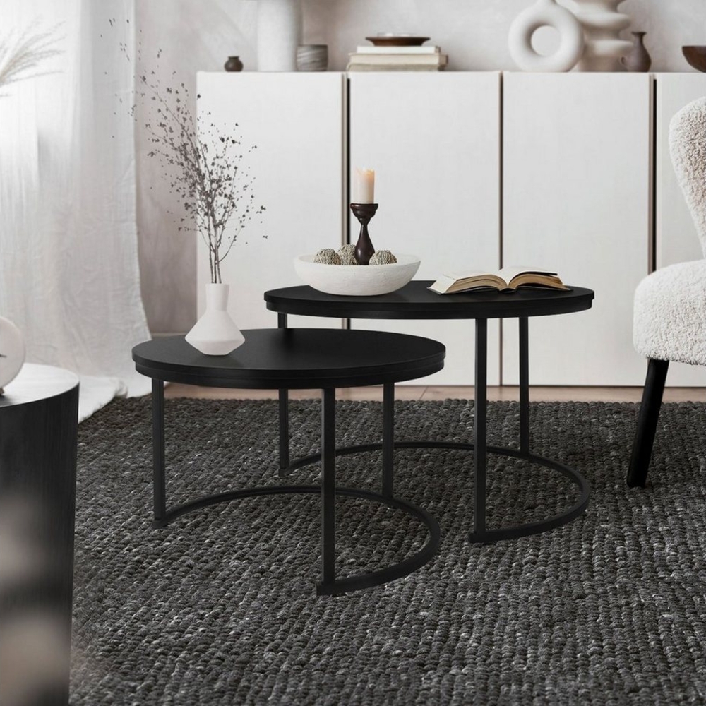 ML-DESIGN Couchtisch Beistelltisch in 2 Größen MDF-Platte mit Metallrahmen Satztische, Sofatisch Kaffeetisch Wohntimmertische Set Ø 59x40 / 74x48 cm Bild 1