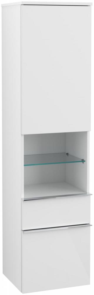 VILLEROY & BOCH VENTICELLO Hochschrank 40 cm, Weiß, Griff Chrom, Türanschlag links, mit Glasregal Bild 1