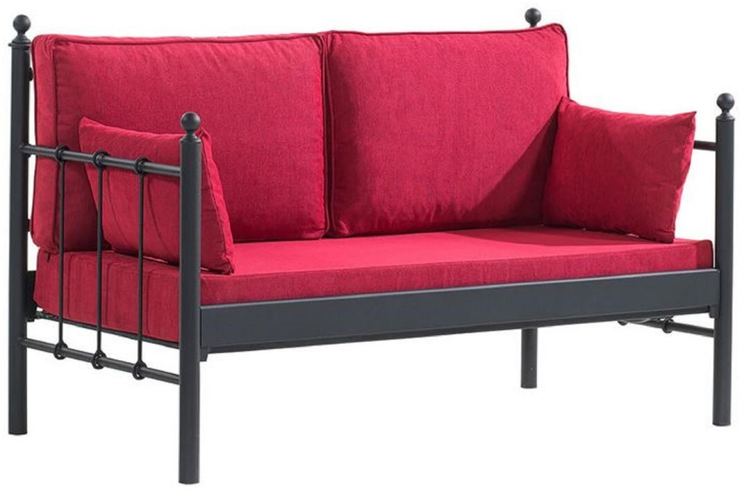 Casa Padrino Jugendstil Gartensofa Schwarz / Bordeauxrot 140 x 70 x H. 92 cm - Garten Sofa - Terrassen Sofa - Jugendstil Garten & Terrassen Möbel Bild 1