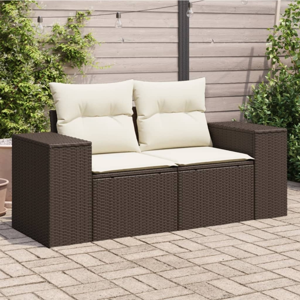 vidaXL Gartensofa mit Kissen 2-Sitzer Braun Poly Rattan 366212 Bild 1