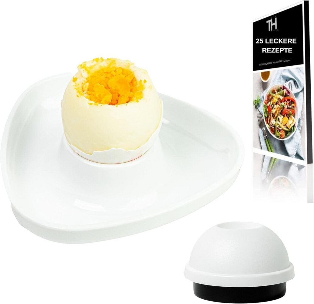 Thiru Eierbecher Weiß Premium Stapelbar inkl. Eidorn im 6er Set, BPA frei, inklusive Eidorn, mit Ablage, 6er Set, stapelbar Bild 1