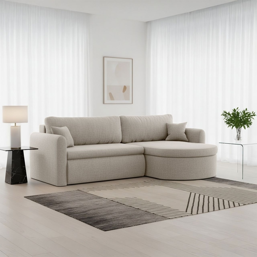 Ecksofa Schlafsofa FELIZ Stoff Faro Beige Ottomane Rechts Bild 1