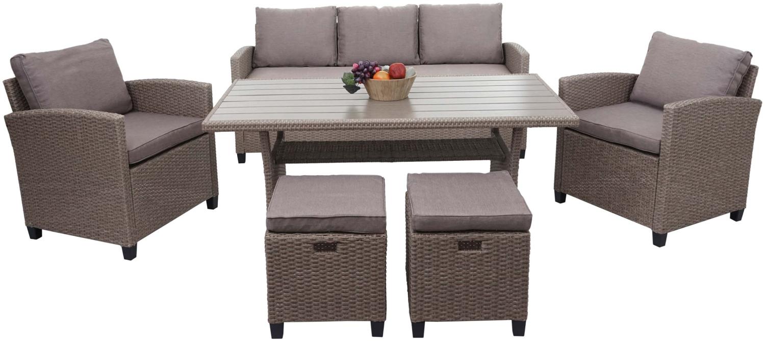 Poly-Rattan Garnitur HWC-E95, Garten-/Lounge-Set Sitzgruppe, Spun Poly halbrundes Rattan ~ grau-braun, Kissen grau Bild 1