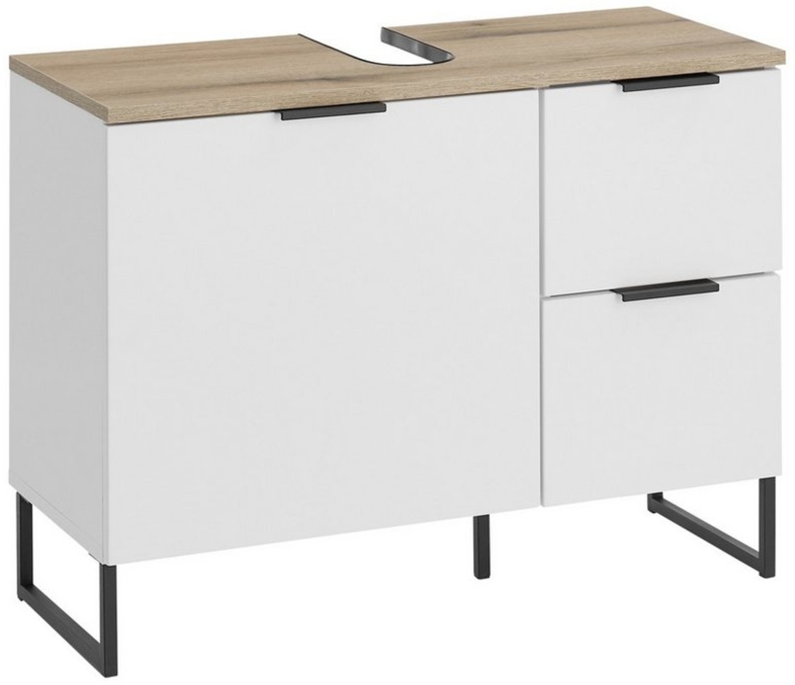 BEGA BBK Waschbeckenunterschrank 1 Tür, 2 Schübe, weiß matt / evoke eiche dekor - 80x60x35cm (BxHxT) Bild 1