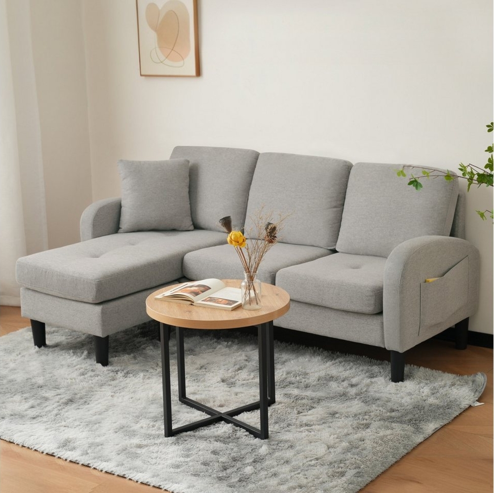 MODFU Ecksofa 3-Sitzer Sofa aus Atmungsaktiver Baumwoll-Leinenstoff, Polstersofa, Sofa, L-förmiges Ecksofa mit Chaiselongue Bild 1