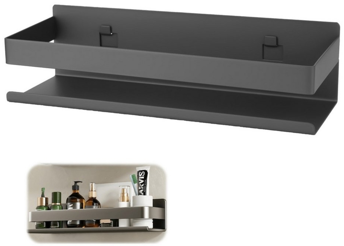 BlingBin Gewürzregal Wand, Gewürzregal Hängend, Küchenregal Wand Ohne Bohren, 30cm, 1er Set 1-tlg, Gewürzregale aus Metall, Wand für Küche, Schrank, Badezimmer, Grau Bild 1