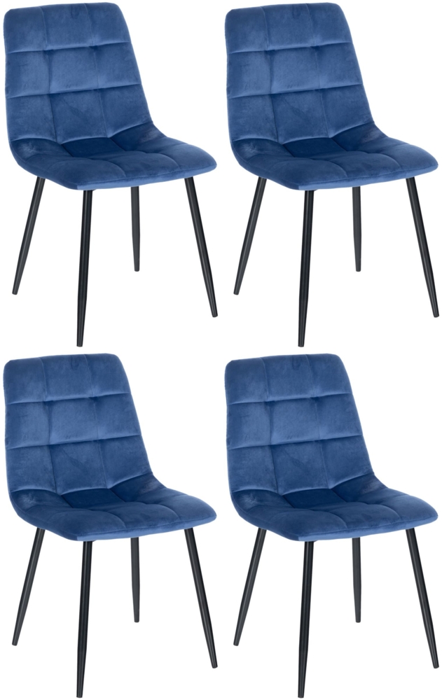 DELUKE® Esszimmerstühle 4er Set VOUL - Blau, Samt Gesteppter Polsterstuhl Küchenstuhl mit Bodenschonern Esszimmerstuhl Stuhl Esszimmer Küchenstühle Wohnzimmerstühle Bild 1