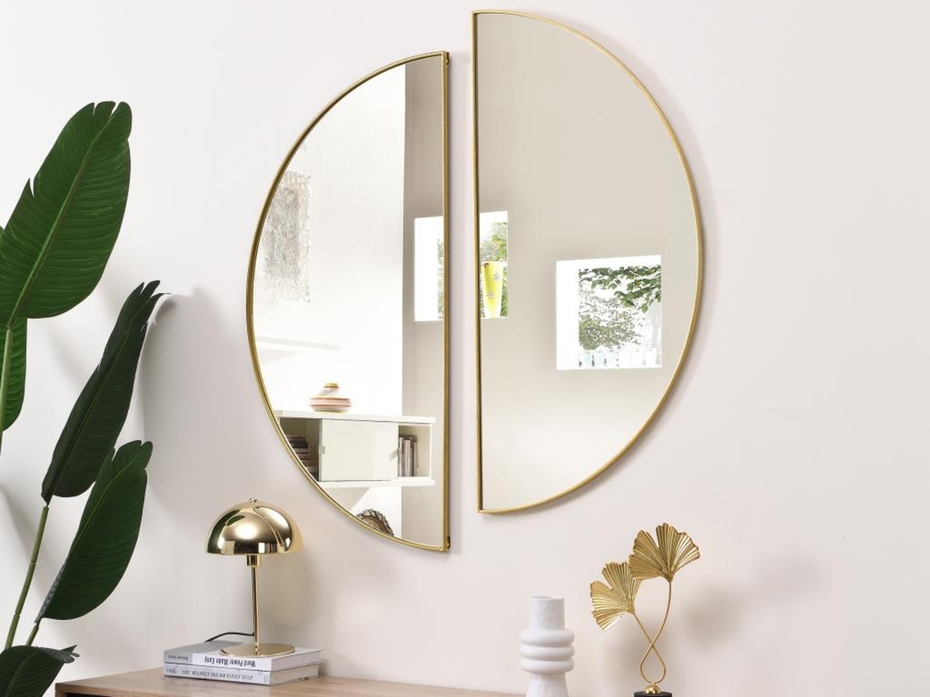 Vente-unique - Spiegel halbrund Design 2er-Set - 50 x 100 cm - Goldfarben - GAVRA Bild 1