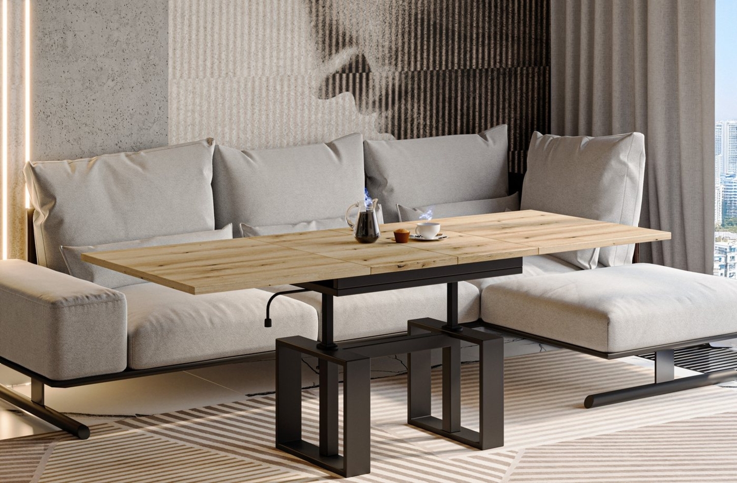 Endo-Moebel Couchtisch Empoli - ausziehbar 110-170cm und höhenverstellbar Doppellift Metall, Couch- & Esstisch, Funktionstisch, modern Design, umwandelbar Bild 1