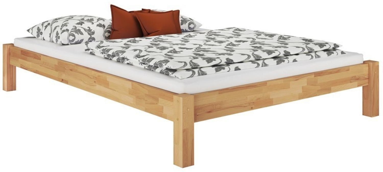 ERST-HOLZ Bett Niedriges Doppelbett Massivholzbett Buche 160x200, Buchefarblos lackiert Bild 1