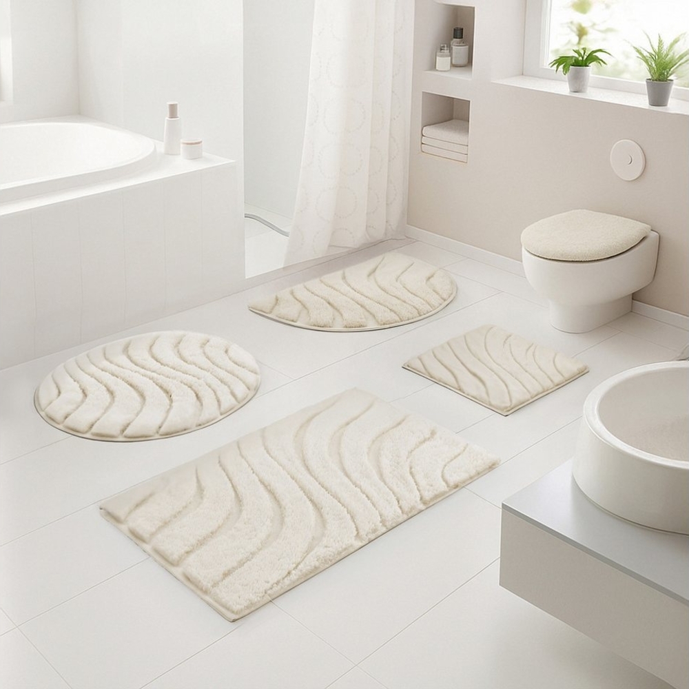 OTTO home Badematte Levii, Badvorleger, Badezimmer Teppich, sehr weich, Höhe 20 mm, rutschhemmend beschichtet, fußbodenheizungsgeeignet, schnell trocknend, Polyester, rechteckig, 3-tlg. Hänge-WC Set, Hoch-Tief-Effekt, weiche Haptik, Made in Europe Bild 1