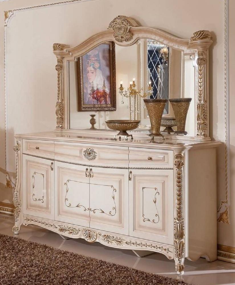 Casa Padrino Luxus Barock Möbel Set Weiß / Beige / Gold - 1 Barock Sideboard mit 4 Türen und 3 Schubladen & 1 Barock Wandspiegel - Luxus Möbel im Barockstil - Prunkvolle Barock Möbel Bild 1