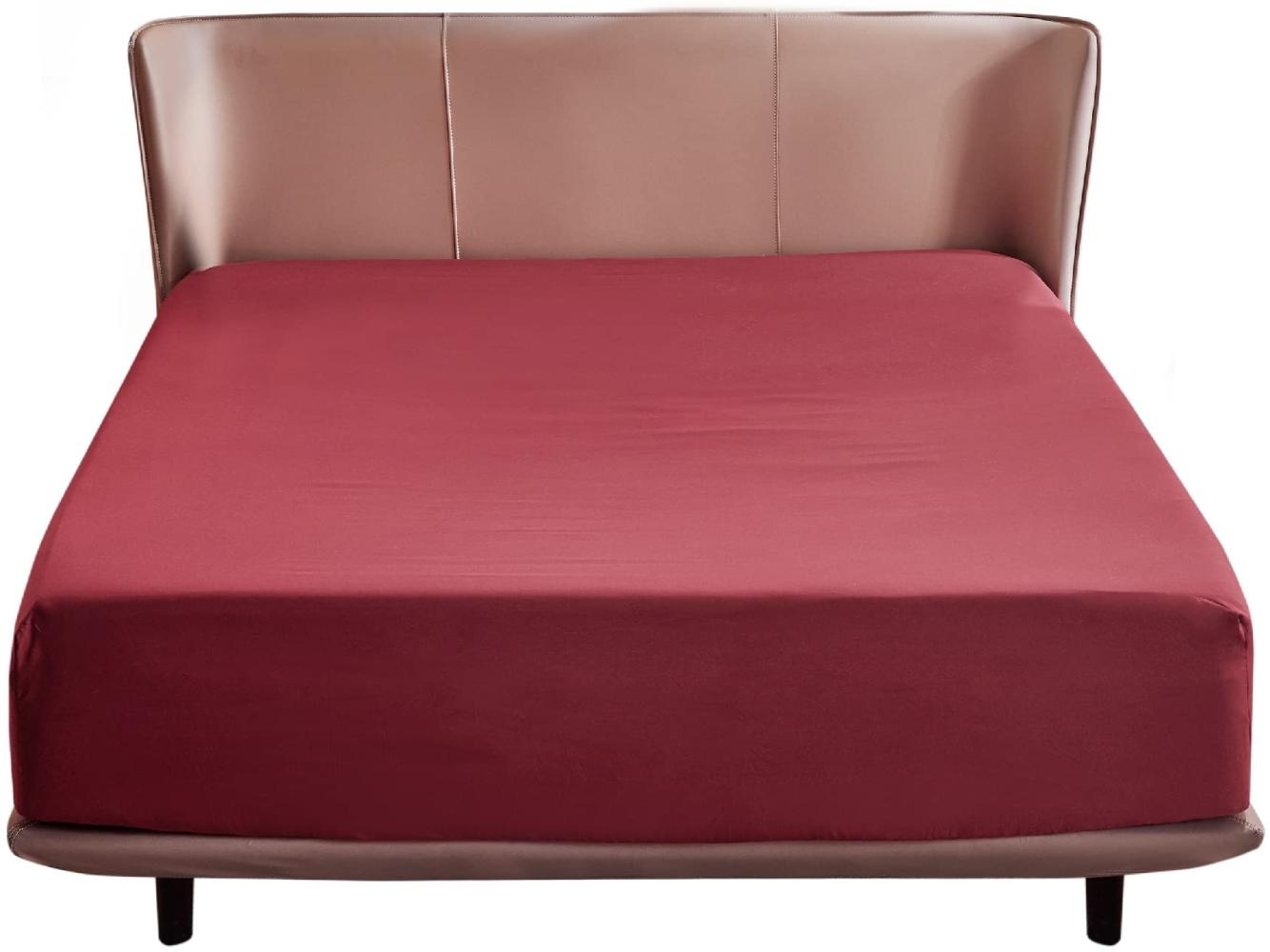 Bedsure Spannbettlaken 160x 200 cm Rot, Mikrofaser Bettlaken 160x200cm für Matratze bis 30 cm hohe, Spannbetttuch Leintuch für Boxspringbett Bild 1