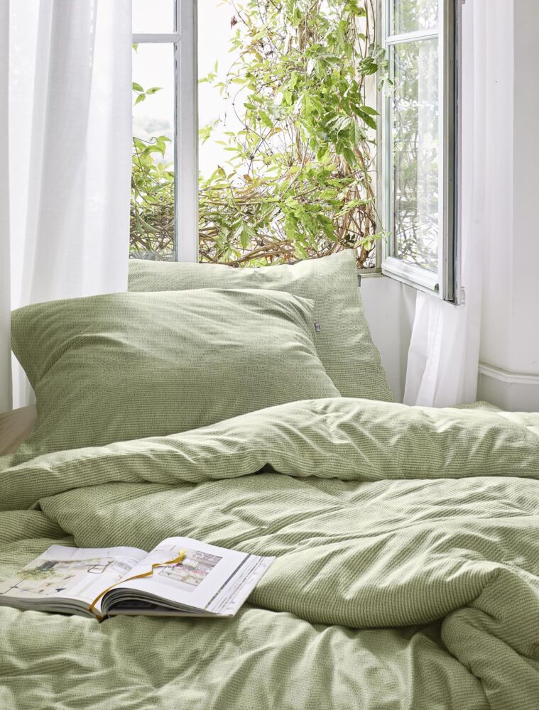 Irisette Easy Soft-Seersucker Bettwäsche 135x200 Melange grün weiß 8514-30 Bild 1
