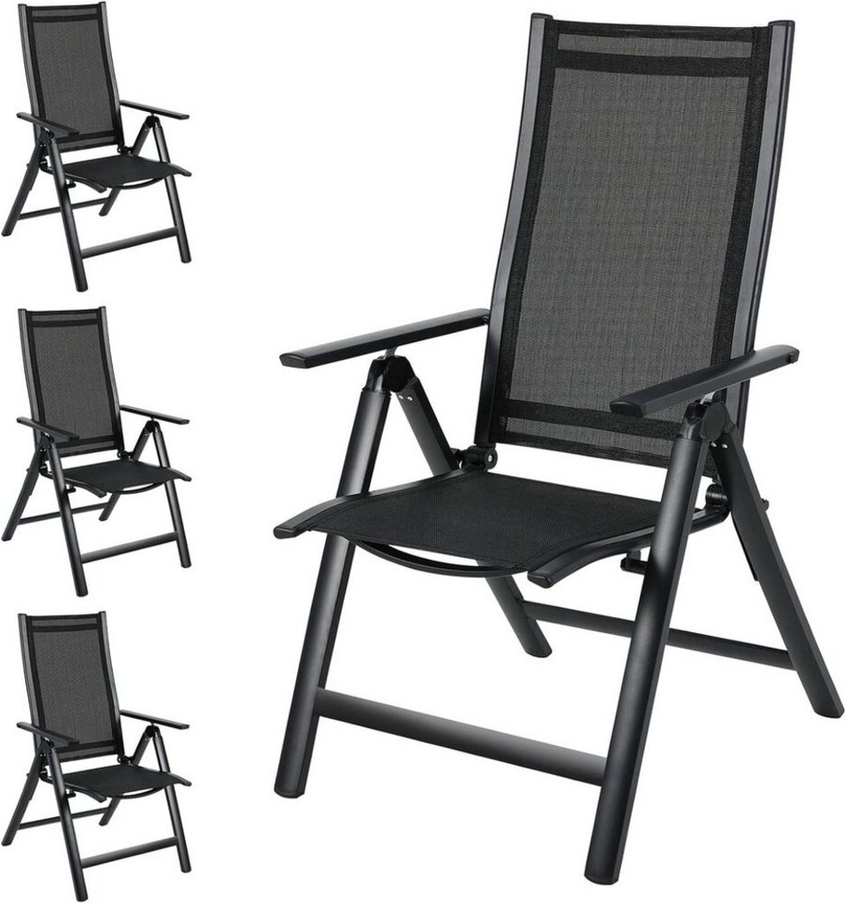 TLGREEN Gartenstuhl Luxus Klappstuhl mit Verstellbarer Hochlehner (Balkonstuhl Klappbar, Aluminiumstuhl Klappbar Mit 7-Fach Verstellbarer Rückenlehne, 4 St), Belastbarkeit 120KG, Schwarz Bild 1