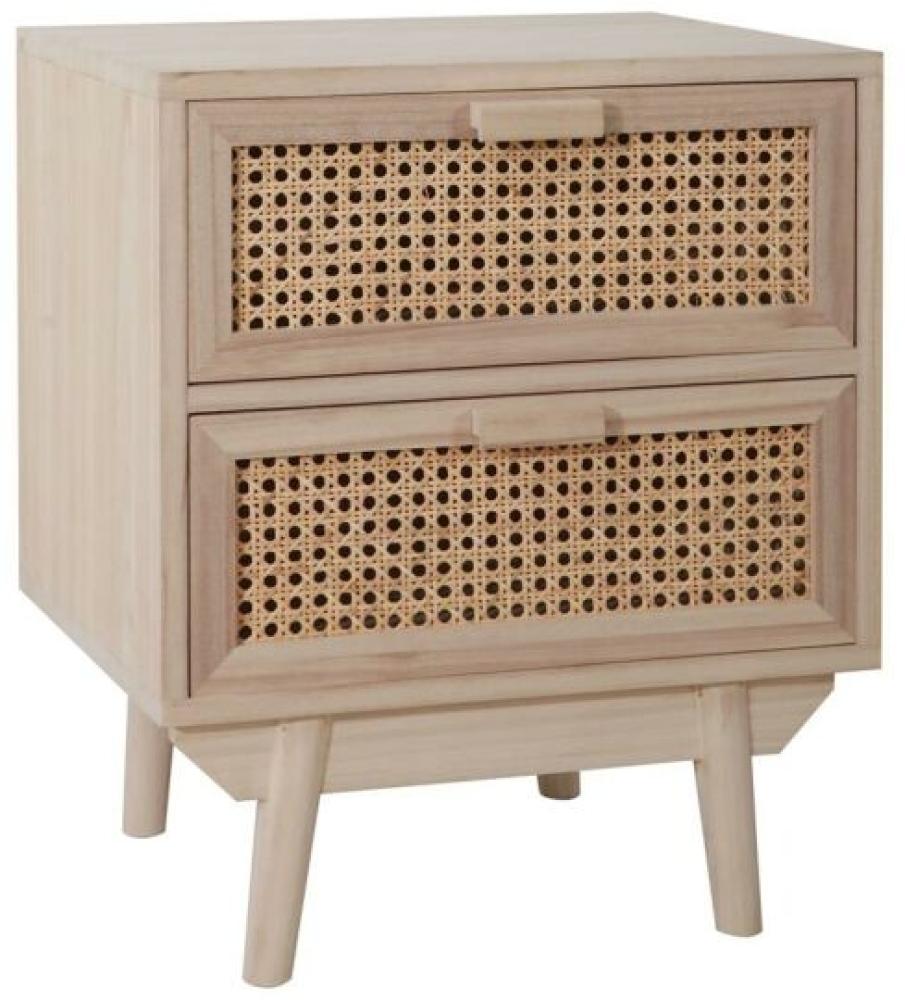 Nachtkommode 42 x 36 cm MDF Paulownia-Holzfurnier Rattanfront mit 2 Schubladen Bild 1