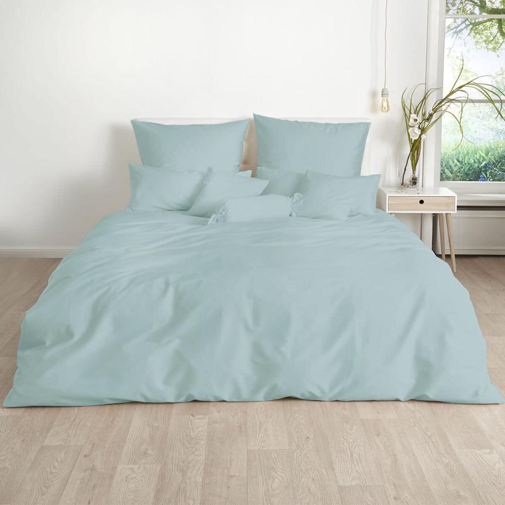 Traumschlaf Uni Mako-Satin Bettwäsche|135x200 cm + 80x80 cm| perlblau Bild 1