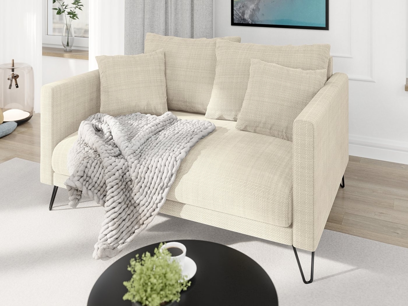 S-Style Möbel 2-Sitzer Sofa Harmony aus Chenille-Stoff mit Hohen Schwarzen Metallfüßen, mit Wellenfederung Bild 1