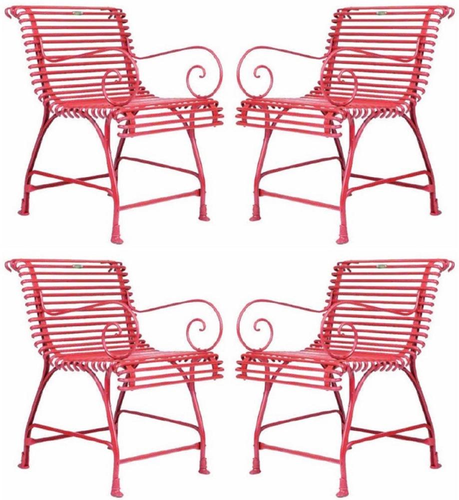 Casa Padrino Jugendstil Garten Stuhl 4er Set Rot 56x52 x H. 76 cm - Handgefertigte Schmiedeeisen Stühle mit Armlehnen - Nostalgische Schmiedeeisen Garten & Terrassen Möbel Bild 1