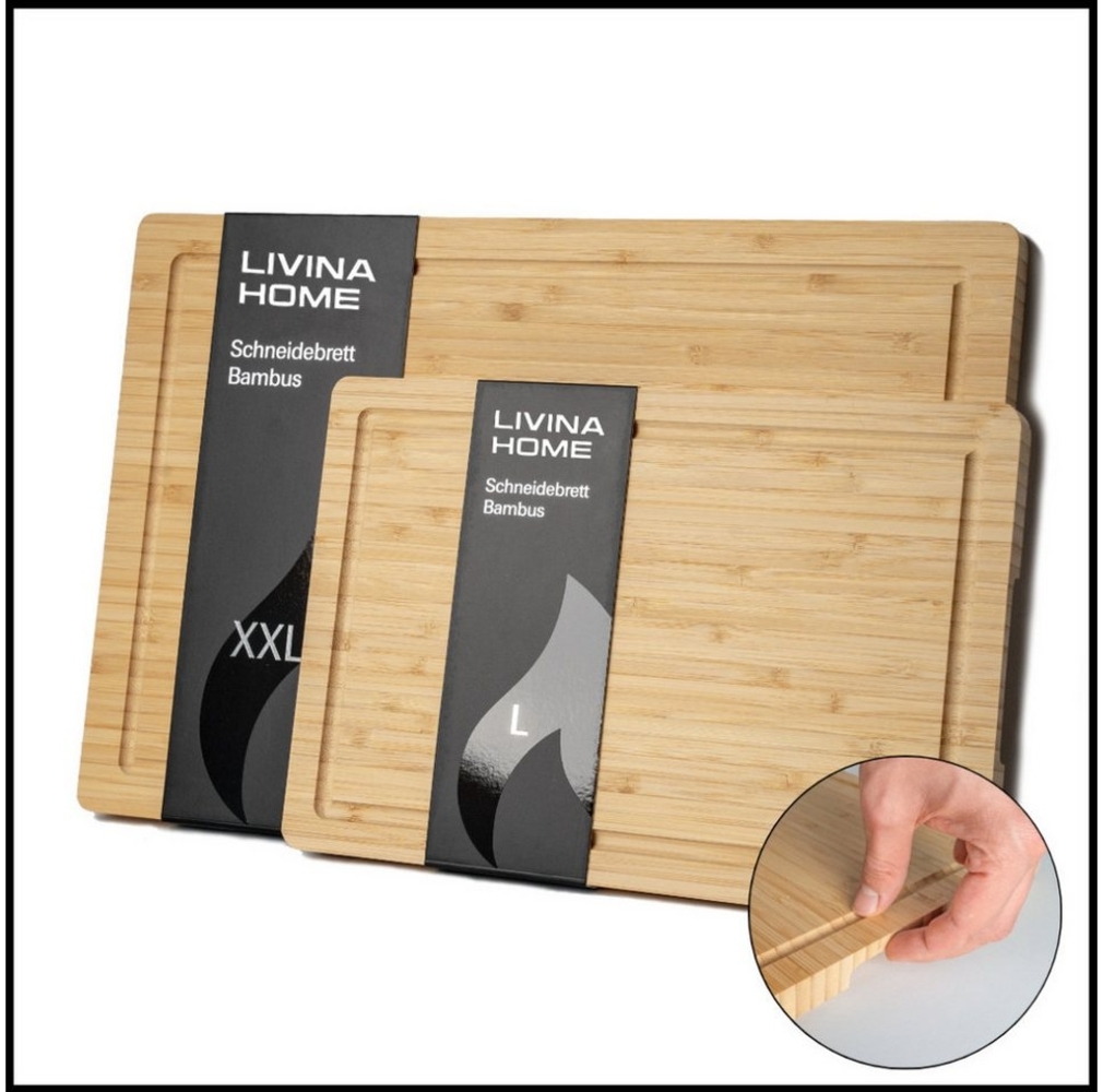 LIVINA HOME Schneidebrett Hochwertiges 100% Bambus Küchenbrett, Groß mit Griffen und Saftrille, (2-St), massives Holzbrett, Servierbrett, Cutting Board, Neujahr Aktion Bild 1