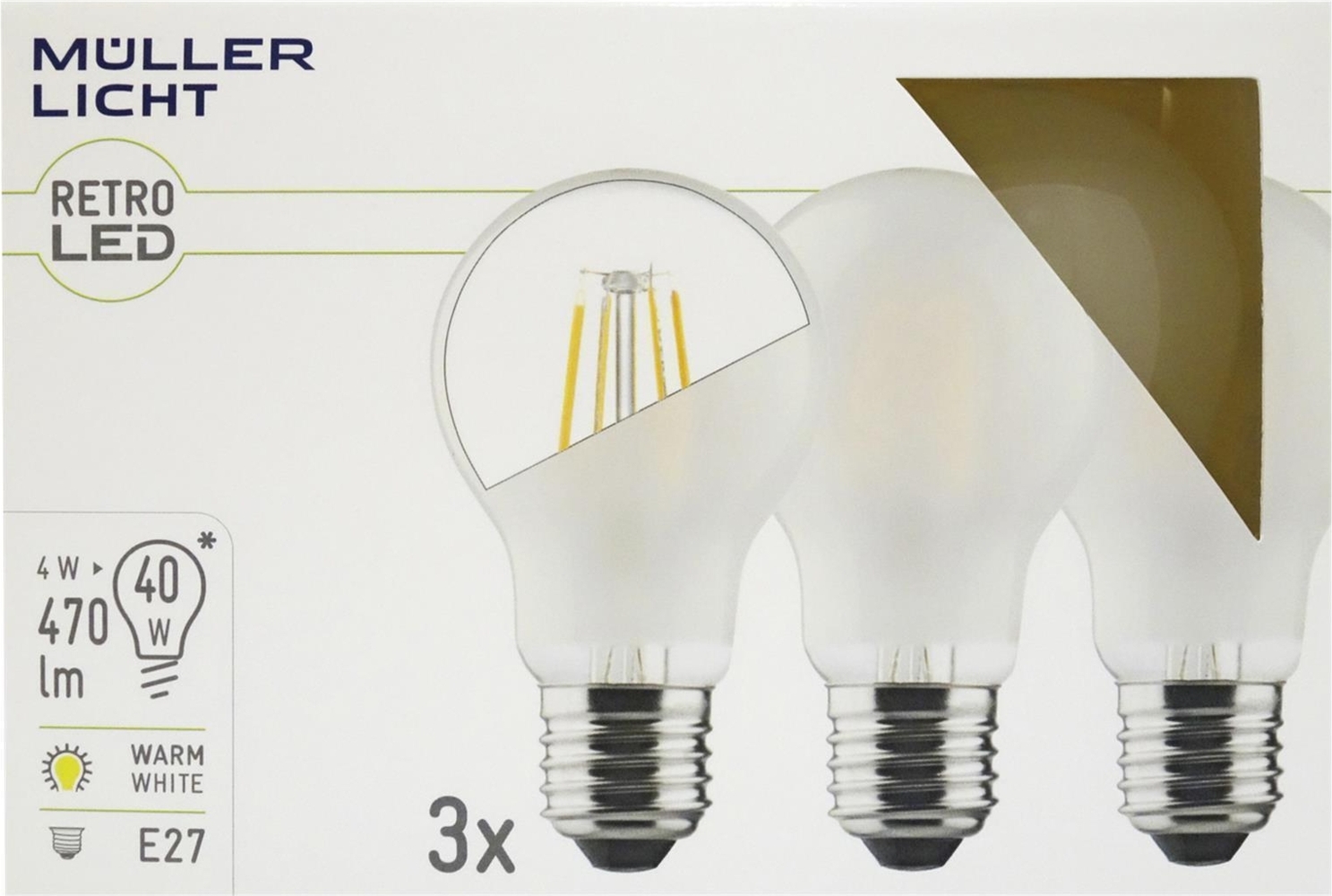 Müller-Licht Retro-LED Birnenform ersetzt 40 W, Glas, E27, 4 W, Silber, 6 x 6 x 10.6 cm, 3 Einheiten, 400289_Set Bild 1