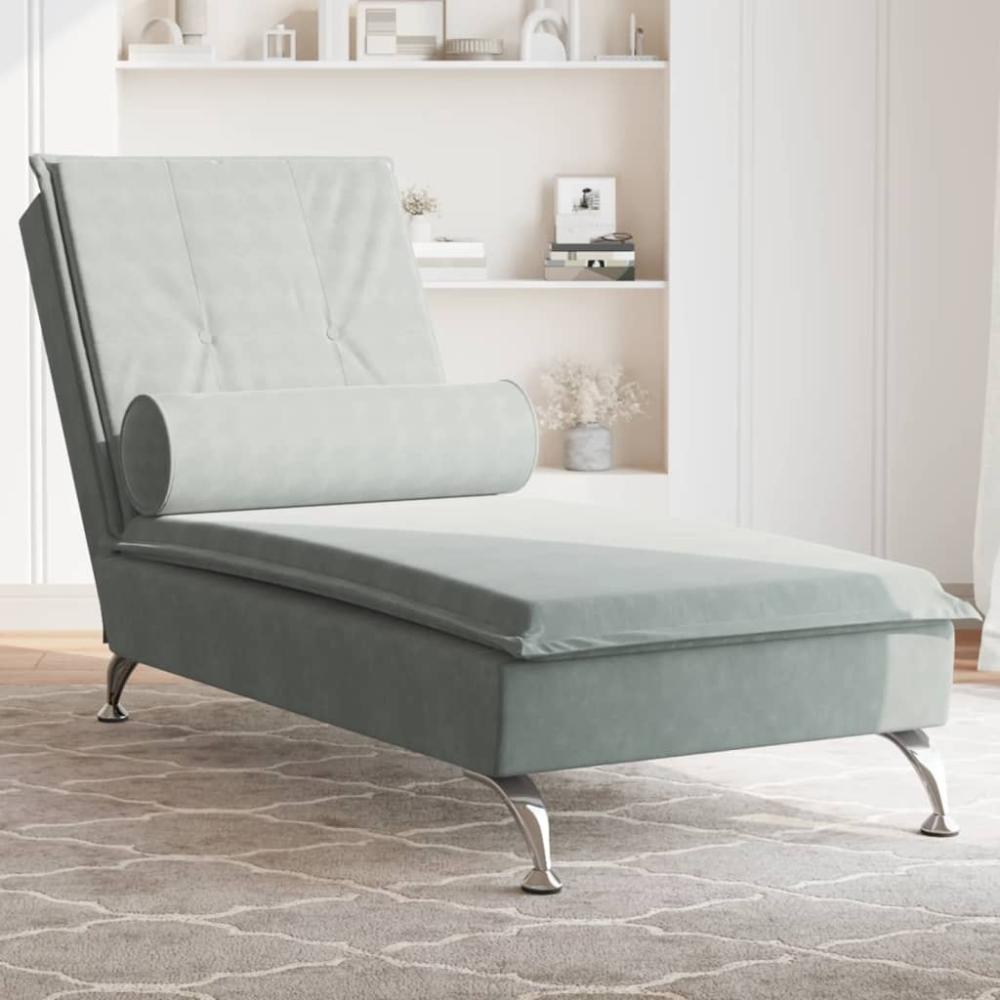 vidaXL Massage-Chaiselongue mit Nackenrolle Hellgrau Samt 379450 Bild 1