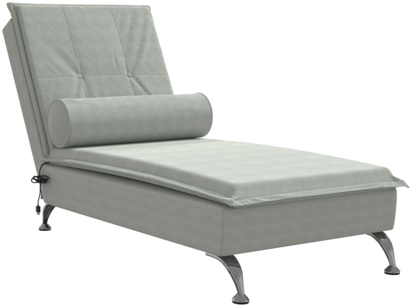 vidaXL Massage-Chaiselongue mit Nackenrolle Hellgrau Samt 379450 Bild 1