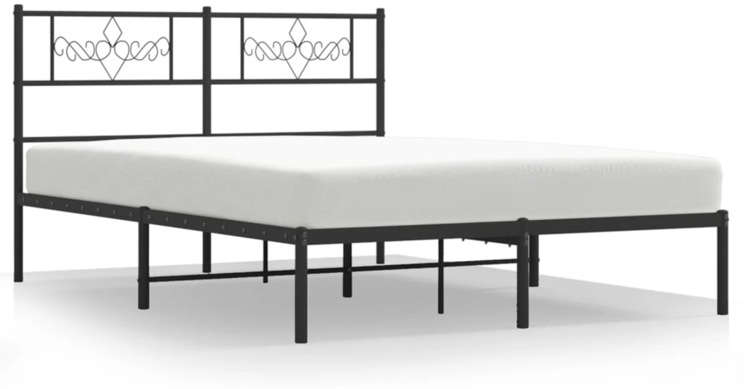 vidaXL Bettgestell mit Kopfteil, Metall, Schwarz, 150x200 cm Bild 1