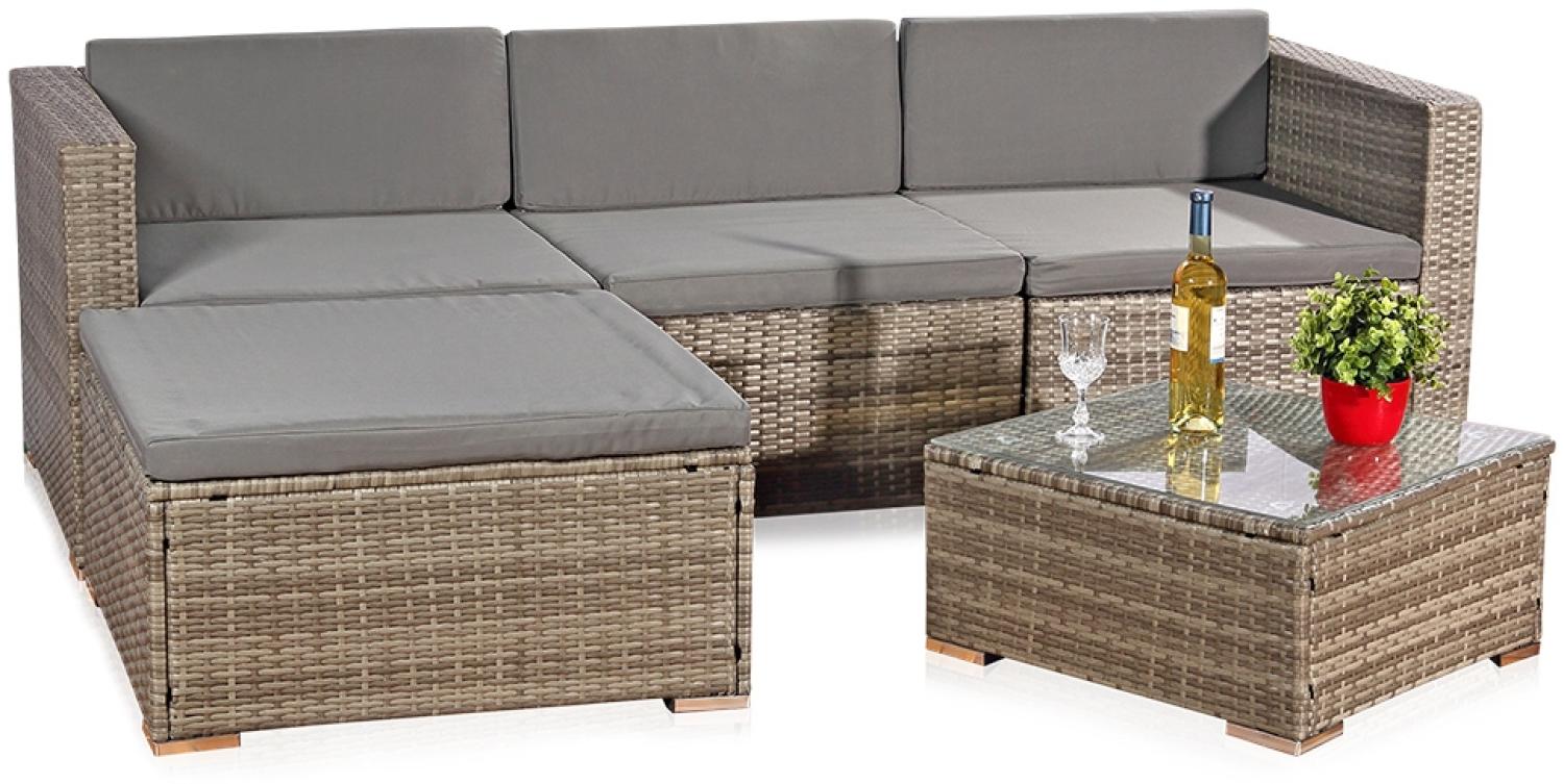 Gartenmöbel 5tlg. Sitzgruppe Sofa Polyrattan Essgarnitur Sitzkissen grau/schwarz Bild 1