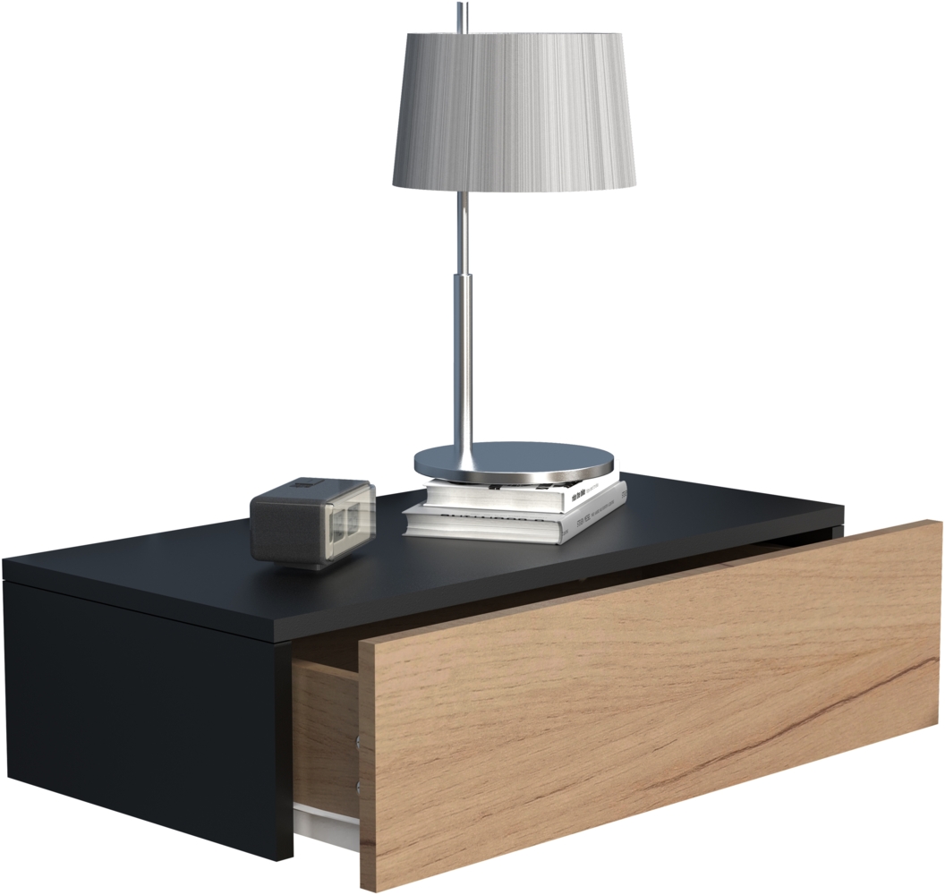 VCM Nachttisch Usal 918292 Schwarz / Honig-Eiche H. 15 x B. 60 x T. 30 cm Bild 1