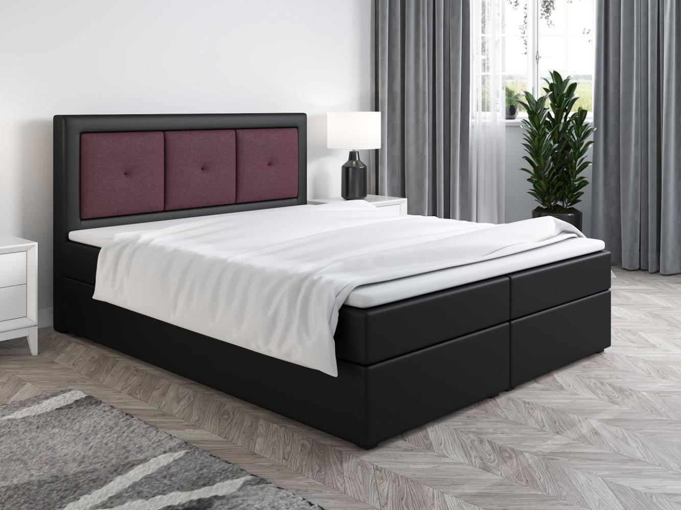 Boxspringbett Schlafzimmerbett MILES 160x200cm Schwarz-Violett inkl. Bettkasten Bild 1