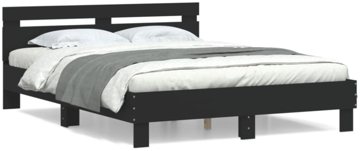 vidaXL Bettgestell mit Kopfteil Schwarz 150x200 cm Holzwerkstoff 3207414 Bild 1