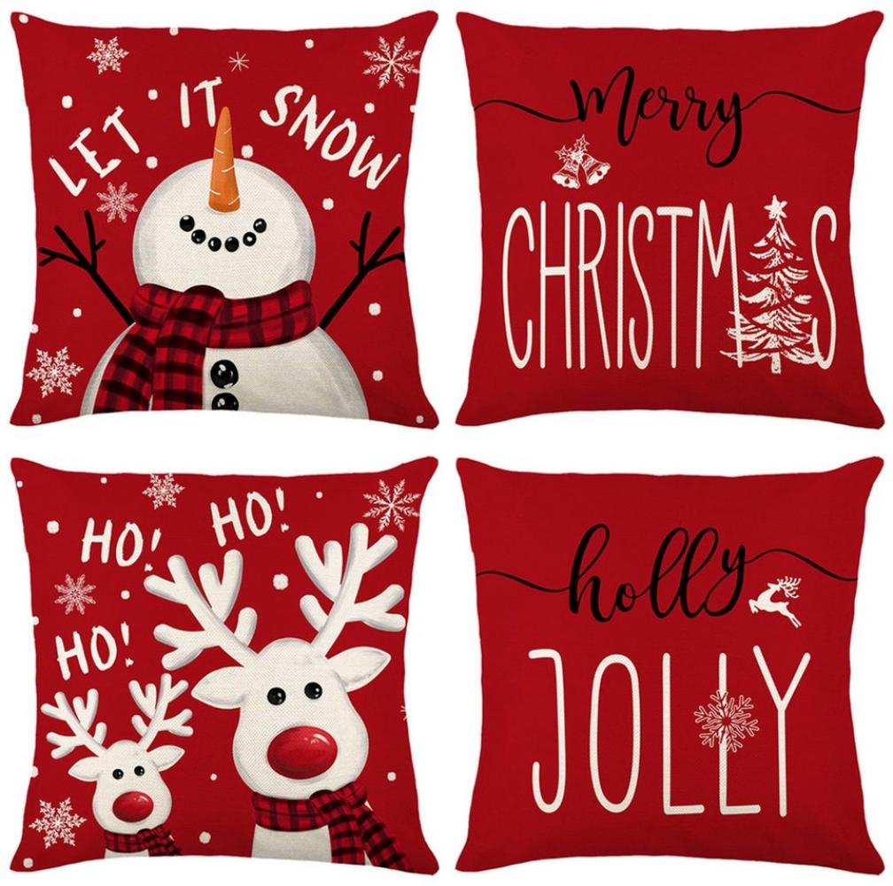 Qelus Kissenbezüge Weihnachten Kissenbezug 4er Set Kissenbezüge 45x45cm Dekokissen Deko, für Sofa Couch Bild 1