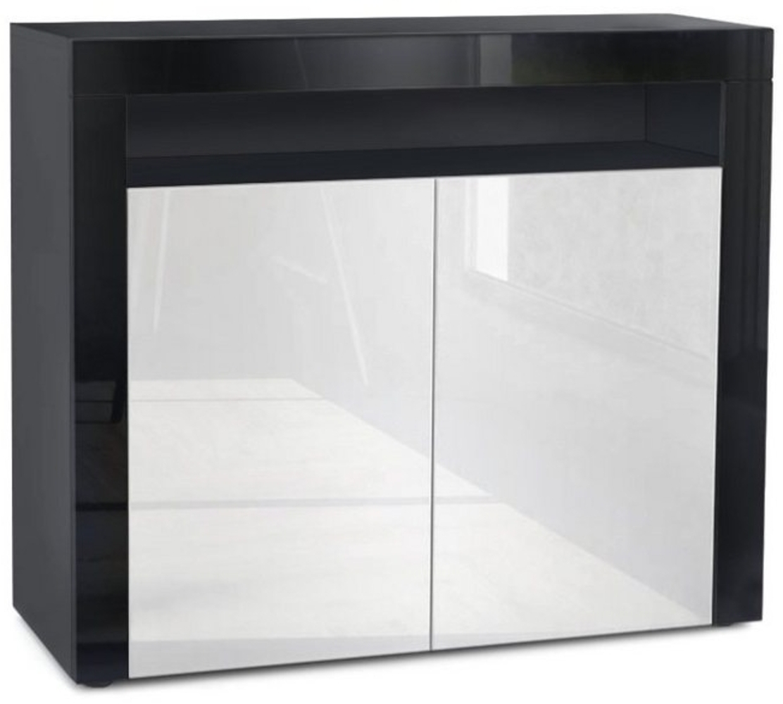 Vladon Kommode Valencia, Sideboard mit 2 Türen und 1 offenem Fach, Schwarz matt/Weiß Hochglanz/Schwarz Hochglanz (108 x 92 x 40 cm) Bild 1