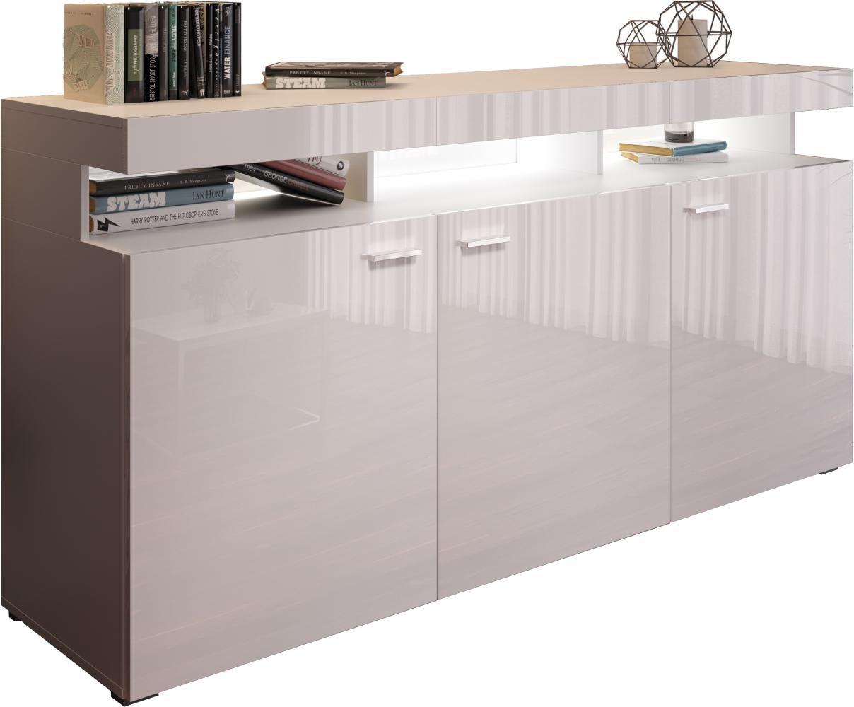 Domando Sideboard Mondello M2 Modern für Wohnzimmer Breite 179cm, Hochglanz, LED Beleuchtung in Weiß in Weiß Matt und Weiß Hochglanz Bild 1