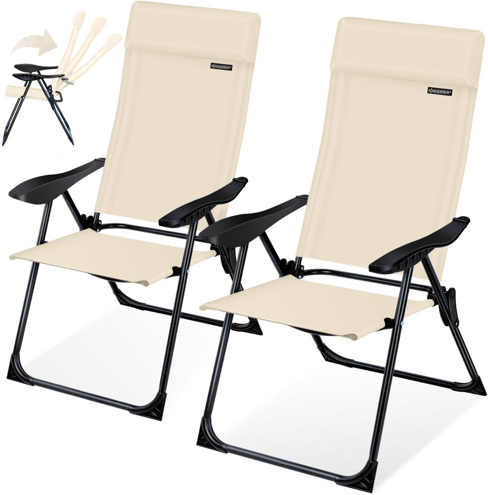 KESSER® 2er Set Gartenstuhl Hochlehner Alu Klappstuhl 7-Fach Verstellbar mit Armlehnen Atmungsaktiv klappbar Campingstuhl Balkonstuhl Klappsessel Garten Terrasse Beige Bild 1