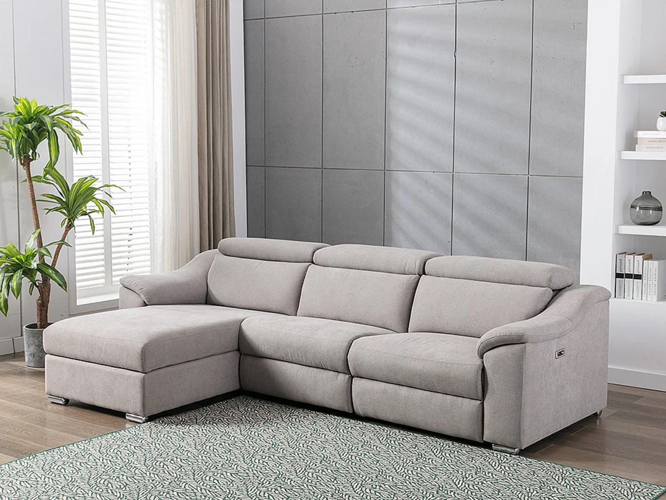 Vente-unique - Ecksofa mit elektrischer Relaxfunktion PEDRERA - Stoff - Hellgrau - Ecke links Bild 1