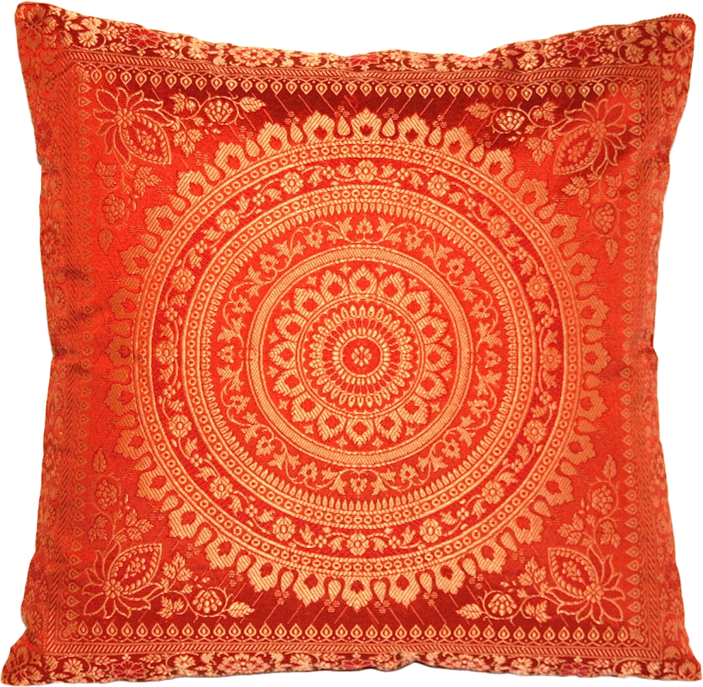 Handgewebter indischer Banarasi Seide Deko-Kissenbezug mit Extravaganten Mandala Design in Rostfarbe - 40 cm x 40 cm Bild 1